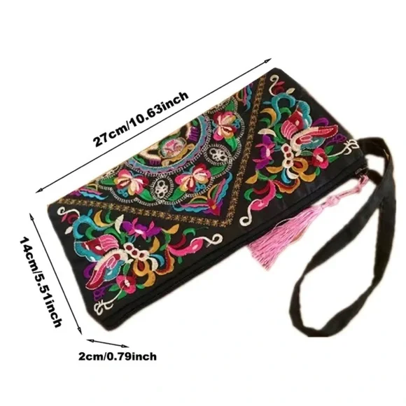 Embroidered Tibetan colorful butterfly clutch / NWOT - Picture 7 of 7